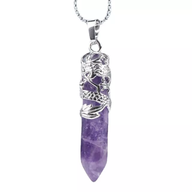 Natural Amethyst Quartz Crystal Pendant Point Wand Necklace Chakra Reiki Gems