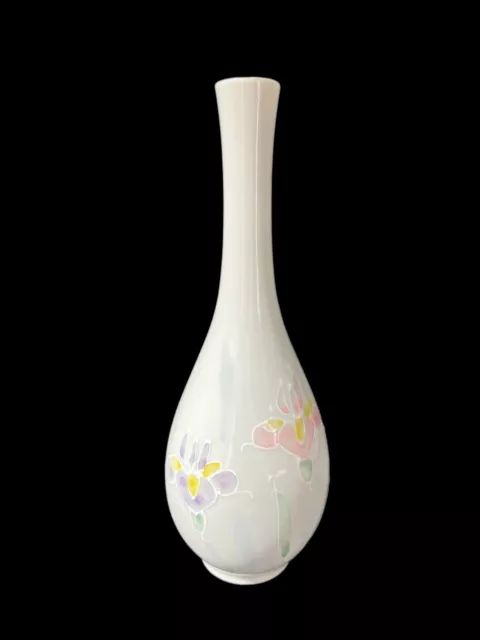 Vintage Otagiri Japan Floral Lite Hand Painted Porcelain Bud Vase Floral Iris