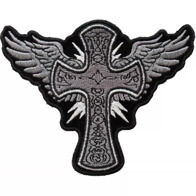 Embroidered Patch (Iron-On), Cross With Angel Wings Christian, 4" x 3.25"