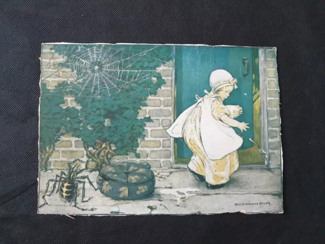 Vintage Print of Girl by a Bullding with a Spider and Web Jessie Willcox Smith