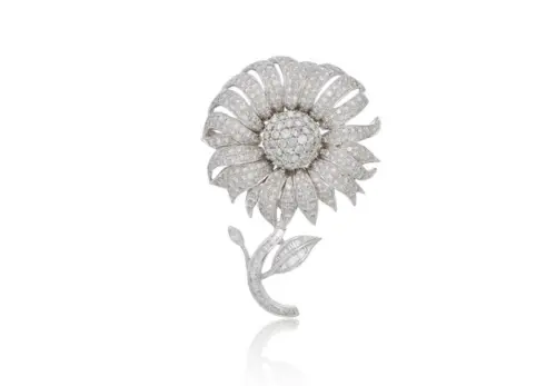 Dazzling Flower Design with White Single Cut White Stone Women Collection Brooch