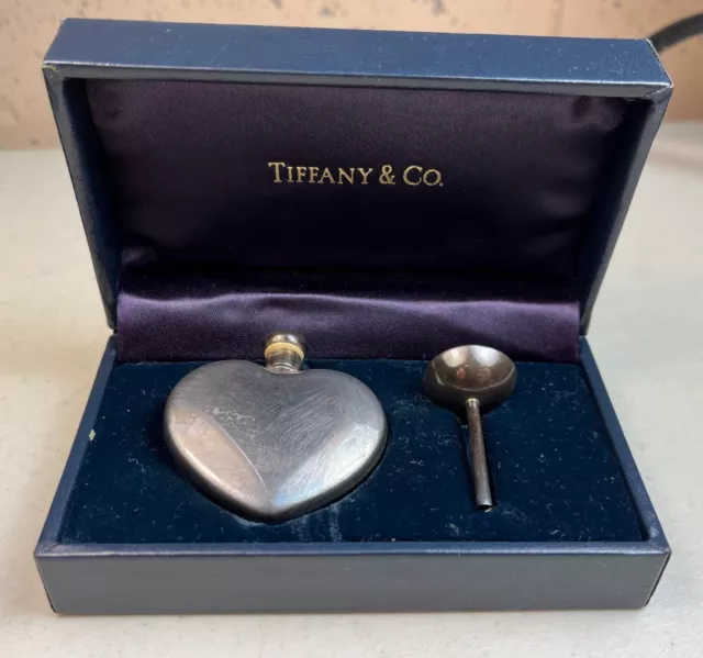 Vint TIFFANY & Co Sterling Silver Heart Perfume Bottle Funnel & Box - You Polish