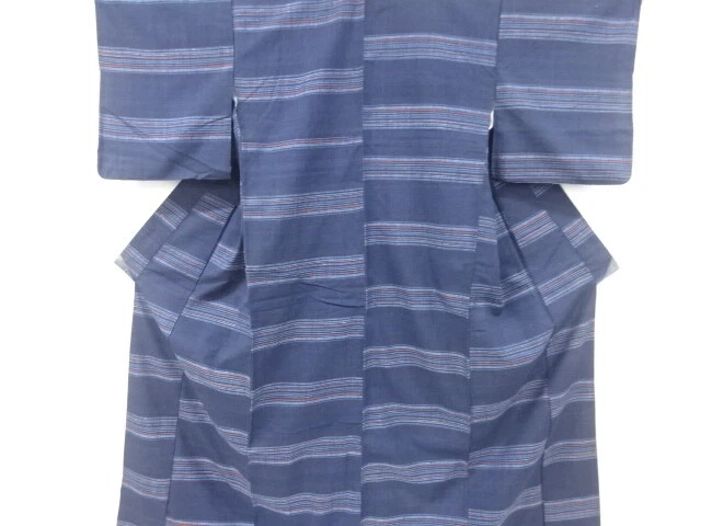 6878025: Japanese Kimono / Vintage Kimono / Mawata Tsumugi / Woven Stripe