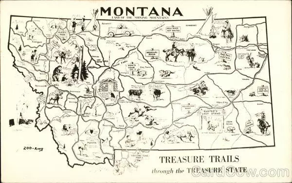 RPPC Map of Montana-Treasure Trails EKC Real Photo Post Card Vintage