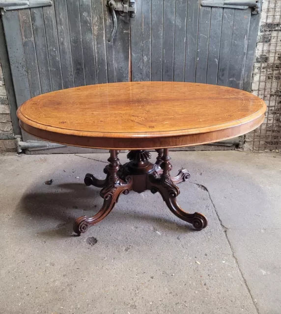 Antique Victorian Inlaid Walnut Breakfast Table Dining Table Side Table