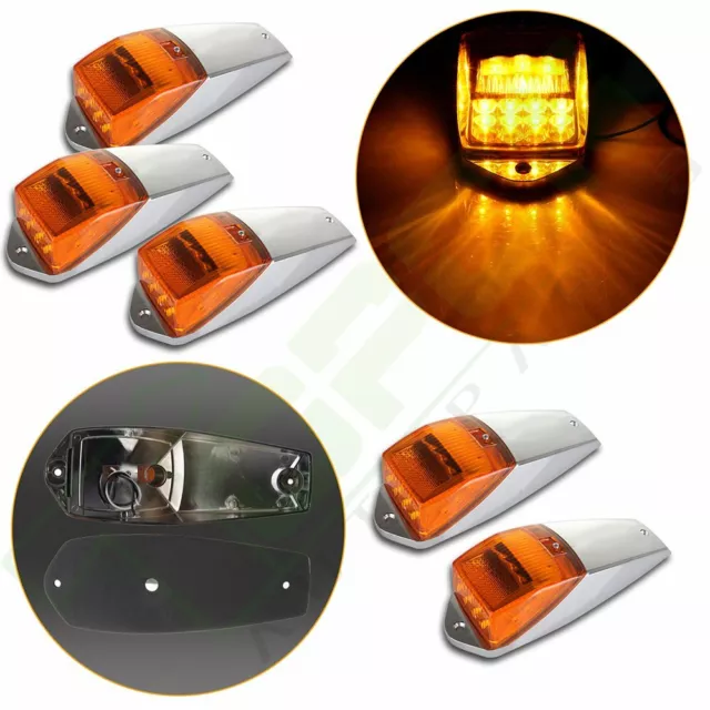 5x Amber Chrome 17 LED Cab Marker Lights for Peterbilt Kenworth Freightliner