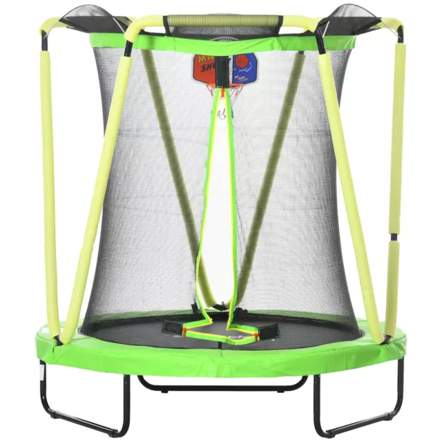 ZONEKIZ Tappeto Elastico Bambini 3-10 Anni con Rete di Sicurezza e Palle Verde