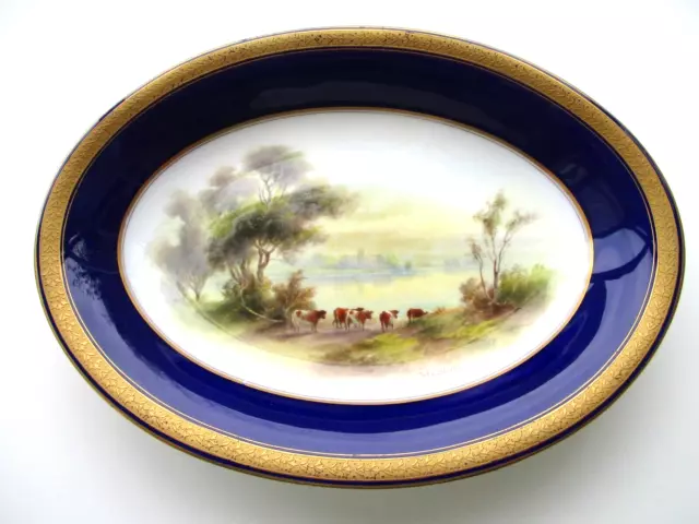 Royal Worcester Oval Dish With Cattle By Stinton