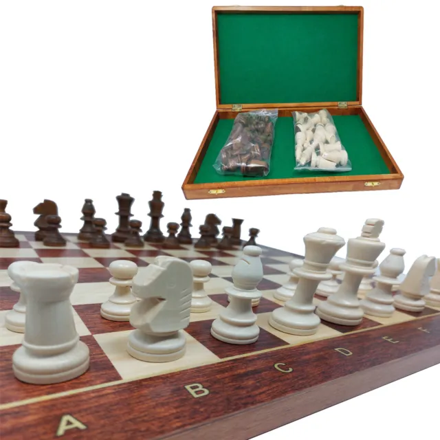 Schach, Edles Turnier - Schachspiel Staunton 5, Schachbrett 48 x 48 cm Holz