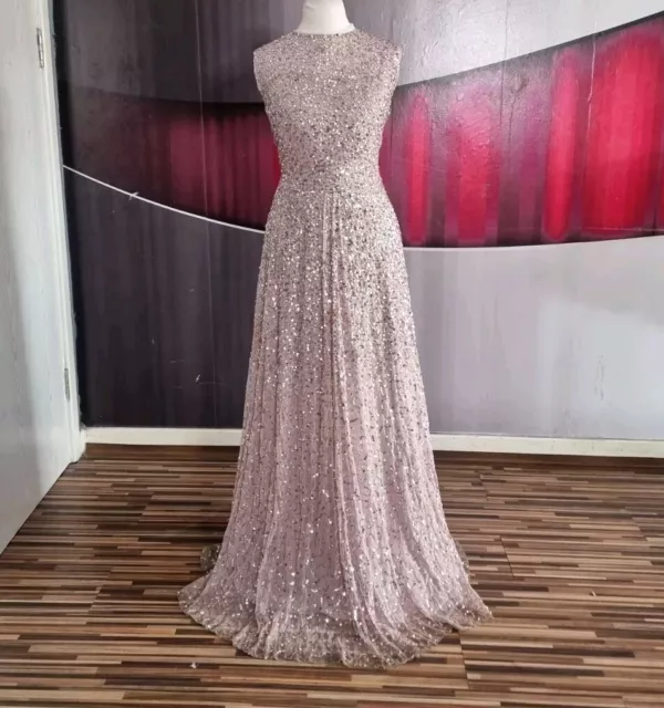Gorgeous Quiz Pale Pink Sequin Long Evening Dress Size 14