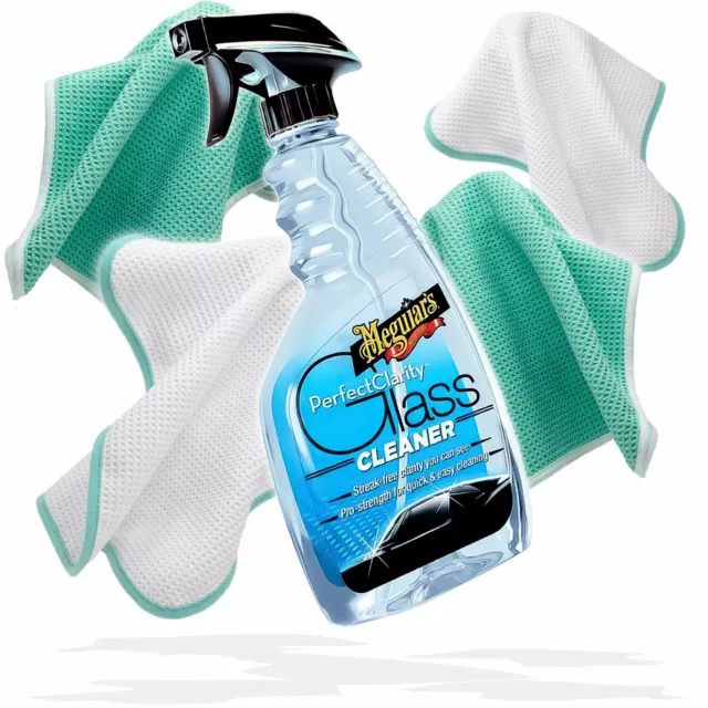Meguiars Pure Clarity Glass Cleaner 473ml + Nuke Guys See Through 4x Waffeltuch