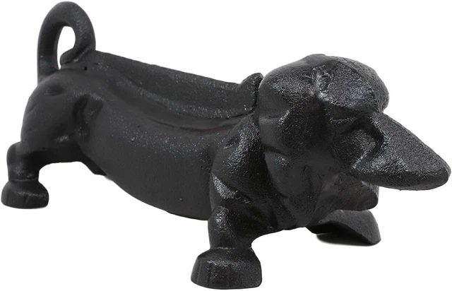 Cast Iron Black Sausage Dachshund Dog Boot Cleaner Scraper Statue Door Stopper 3