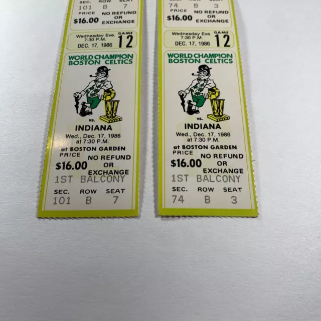 1986 NBA  2 Full Tickets Boston Celtics vs. Indiana Pacers At Boston Garden-Bird 3