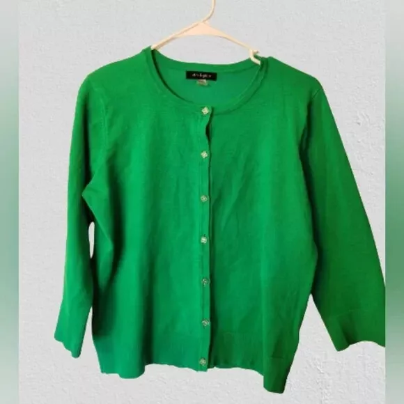 Cable & Gauge green button down 3/4 sleeve cardigan sweater, size XL