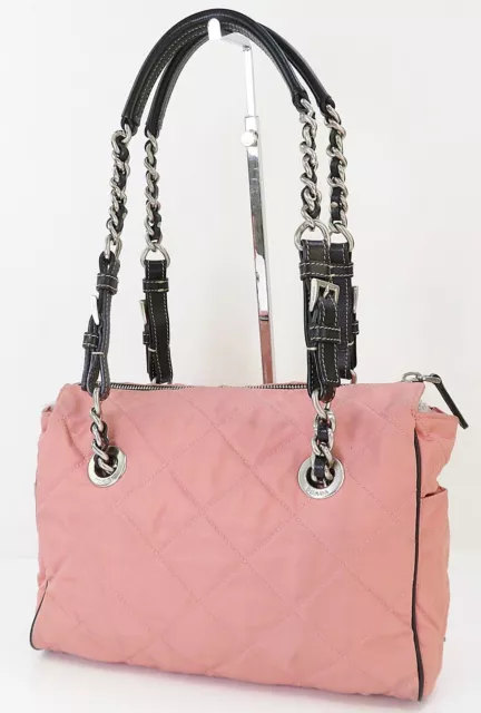 PRADA-Logo-Nylon-Leather-Chain-Shoulder-Bag-Pink-1M1283