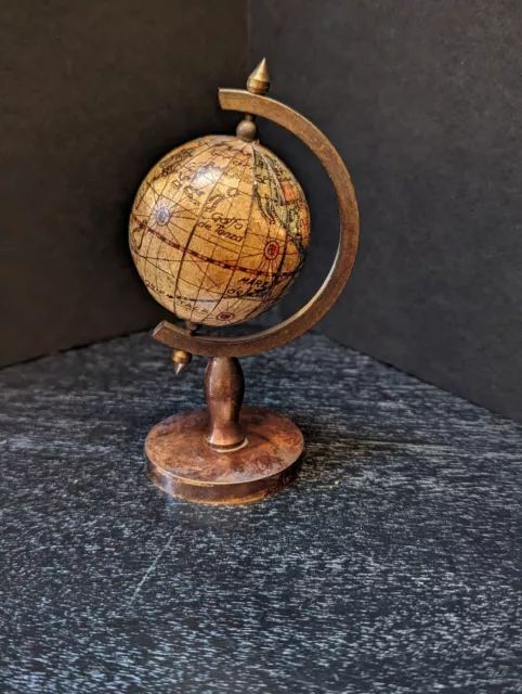 Vintage Brass World Globe 5" Tall