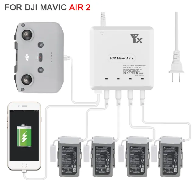 For DJI Mavic Air 2 Drone RC 6 In 1 Smart Battery Multi Charger USB Charging Hub