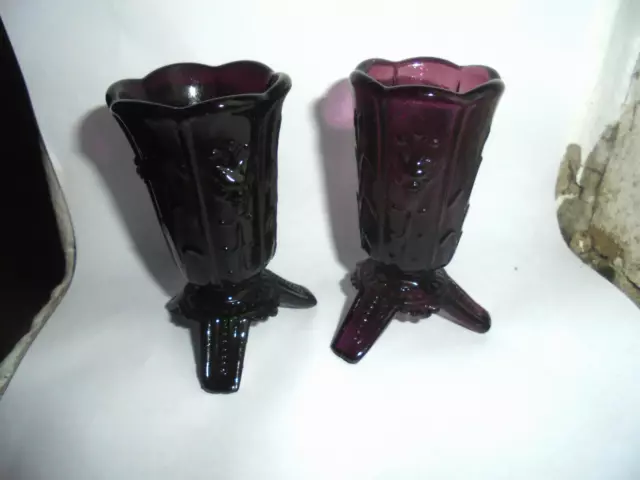 2x  kleine Glasvase Vase Art Deco Preßglas amethyst Violett Faunskopf Faun