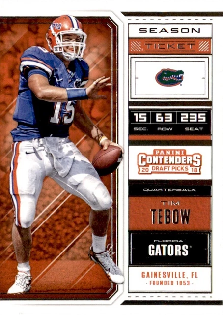 2018 Panini Contenders Draft Picks Tim Tebow Florida Gators #92