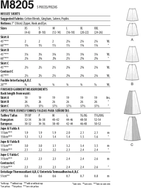 McCalls Sewing Pattern 8205 11035 Circle Skirt Misses Size XS-M 2