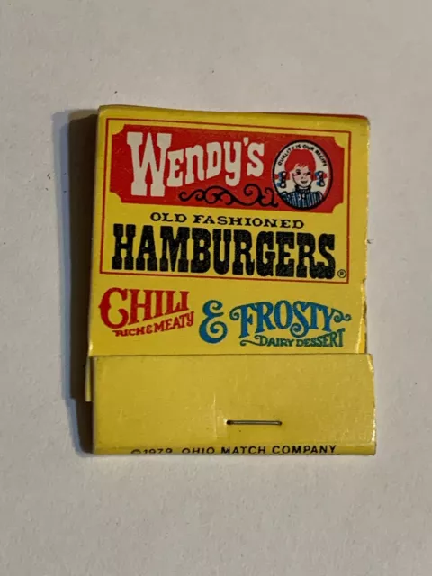 Vintage 1979 Wendy’s Restaurant Matchbook Chili Frosty YELLOW New Unstruck