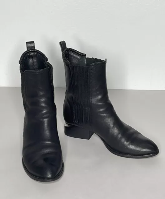 Alexander Wang Anouck Silver Cut Out Heels Black Leather Boots Size 38 US 8