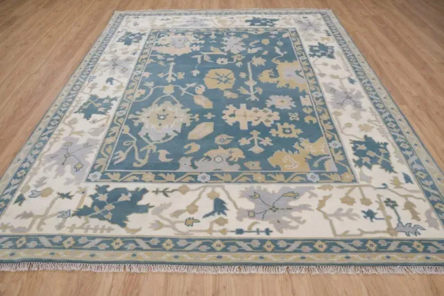 Muted Turkish Oushak 9x12 Hand Knotted Wool Area Rug 9x12 Blue