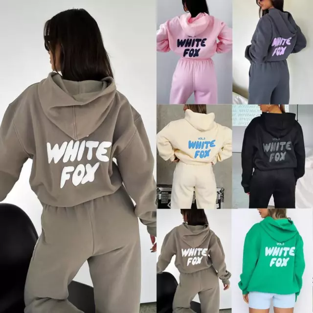 Ladies WHITE FOX Tracksuit 2PCS Suit Boutique Hoodie Sweatshirt Fleece Sports UK