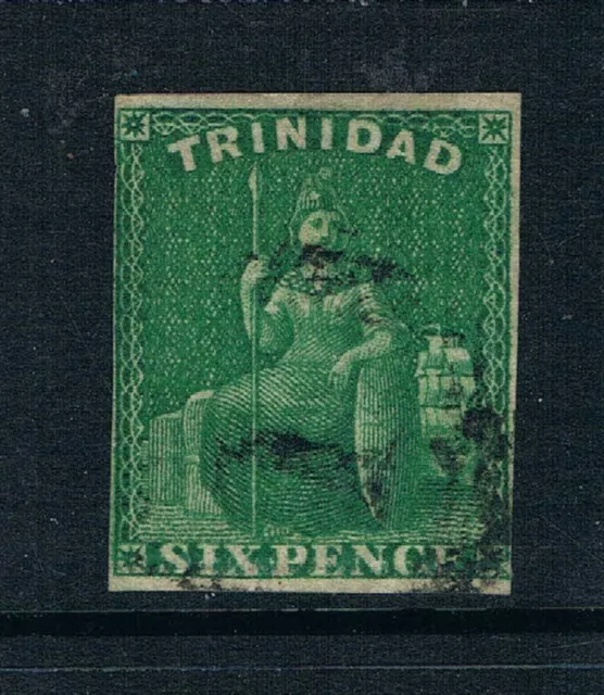 Trinidad - 1859 - 6d Deep Green "Britannia" - Imperf - SC 16 [SG 28] - USED B7