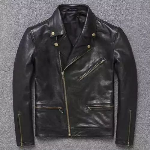 Giacca da uomo Cafe Racer vintage biker bomber moto nera vera pelle di agnello