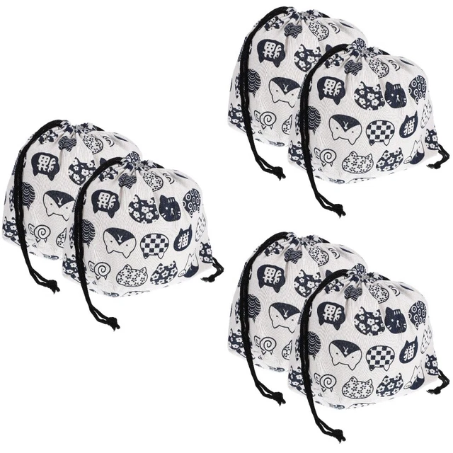 6 Pcs Sac À Lunch Femme Bento Avec Cordon De Serrage Manquer Étudiant Récipient