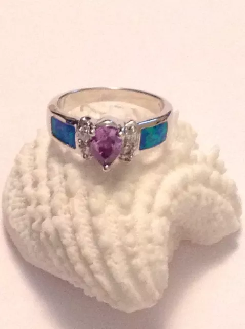 New Ring Purple Amethyst/Pacific Blue Fire Opal .925 Solid Sterling Sz 7 NWOT