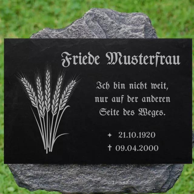 Grabstein GRABPLATTE Grabmal Ähren 01►Gravur mit Inschrift + Motiv◄ 50 x 30 cm