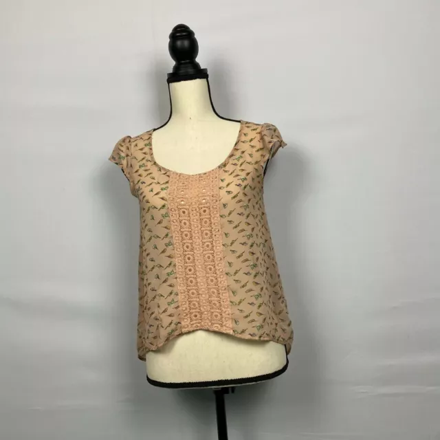 Bongo Blouse Light Peach Highlow Birds Polyester Top