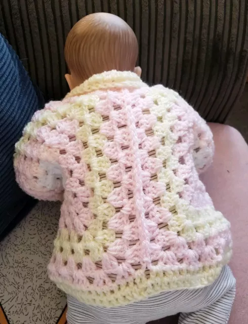 0-3 Months baby girls crochet hand knitted cardigan Pink Yellow 3