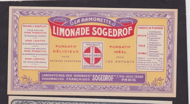 Ancienne Étiquette Limonade SUZETTE - Brasserie Des Arènes PARIS