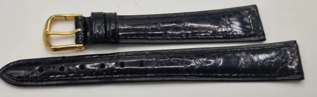 Cinturino vero coccodrillo vintage anni 70/80 made in Italy mm18 e 20 nero n.o.s