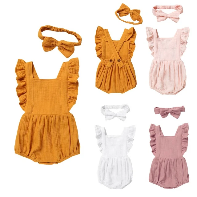 Newborn Baby Girls Romper Cotton Clothes Birthday Party Sleeveless  Jumpsuit Set