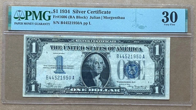 1934 $1 Silver Certificate Pmg 30 Fr#1606 Julian/Morgenthau 1934 Funny Back $1