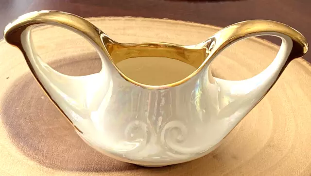 Pearl China Co. 22 KT Gold Pearlized Sugar Bowl, Vintage USA, Hand Decorated