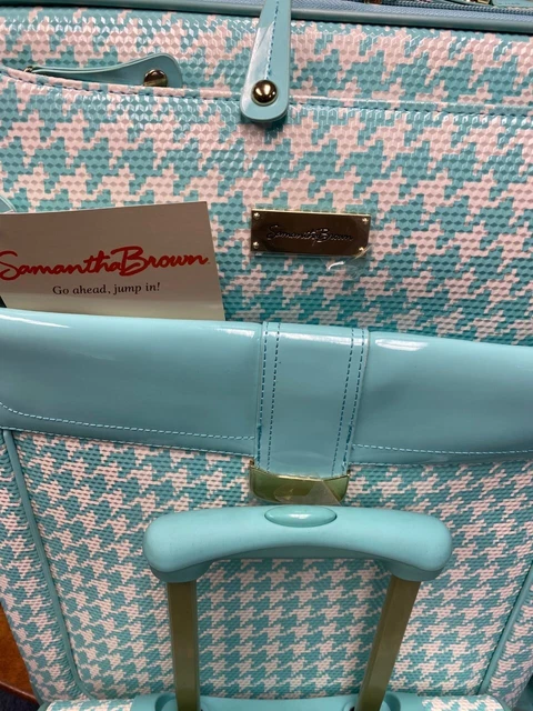 New Samantha Brown Houndstooth 4 Piece Set Seafoam/White Color Spinner 2