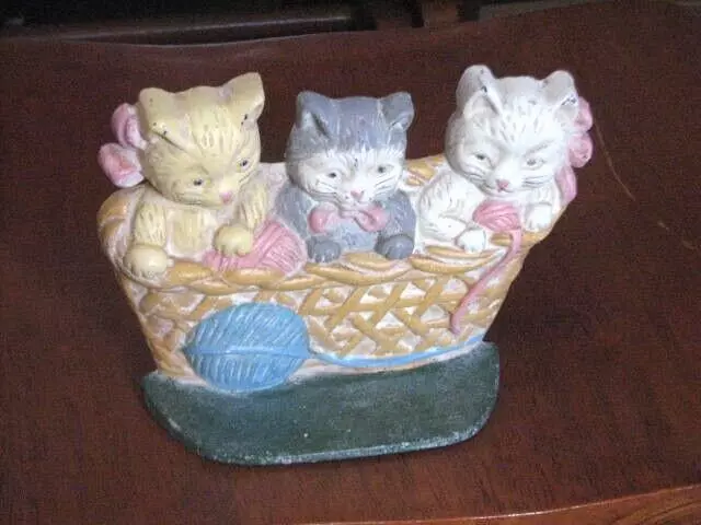Kittens Kitty Cats Cast Iron DOOR STOP Vintage Distressed Farmhouse Shabby Decor