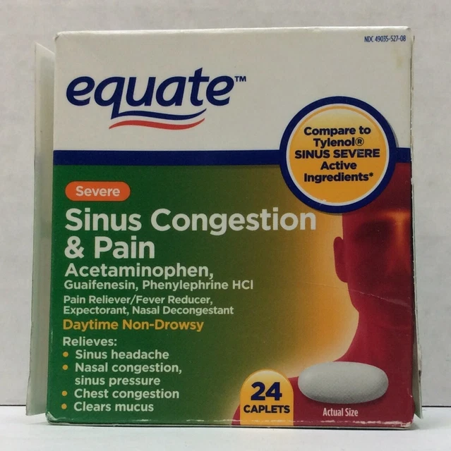 EQUATE SEVERE SINUS Congestion & Pain Acetaminophen Daytime 09/23 Free