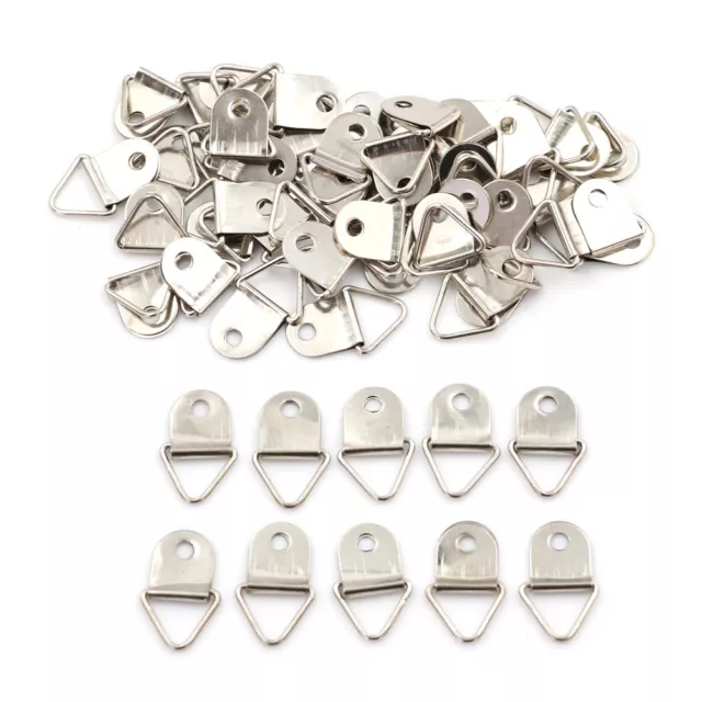 50pcs Silver Triangle Mirror Hangers Strap D-Ring Hanging Picture Frame Hooks:da