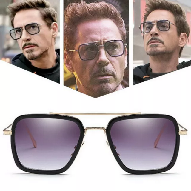 Retro Sunglasses Square Metal Frame for Men Women Tony Stark Sunglasses