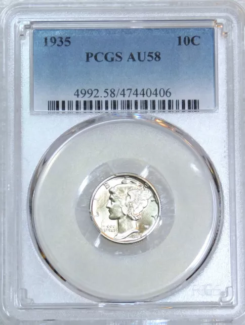 1935 Mercury Dime PCGS AU58 Superb Frosty Luster PQ #F903B