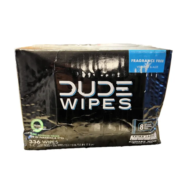 DUDE Wipes Flushable Wipes Fragrance Free XL  42 Count Pack of 8 336 Wipes 10/25