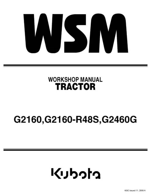 Lawn Tractor Service Repair Manual Kubota G2160 G2160 R48S G2460G