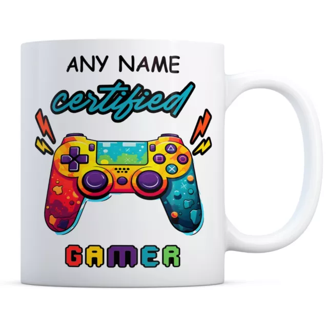 Personalised Gamer Mug Certified Gamer Custom Name Text Coffee Cup Gaming Gift