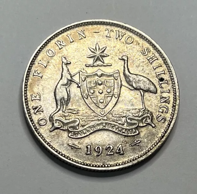 1924 Florin Coin - Almost Very Fine VF - Good Date Silver Predecimal Coin